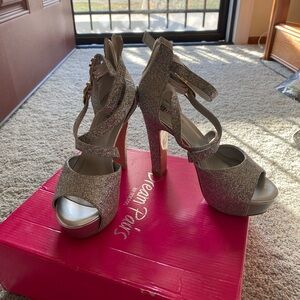 Sliver Stiletto Heels with Strappy Design